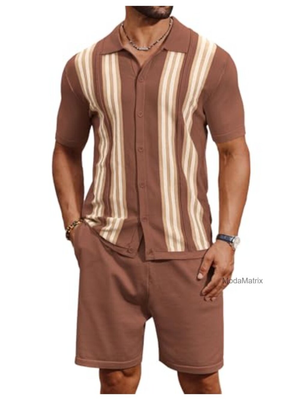 Men's 2 Piece Knit Short Set Polo Shirt with Matching Shorts Summer Beach Retro
